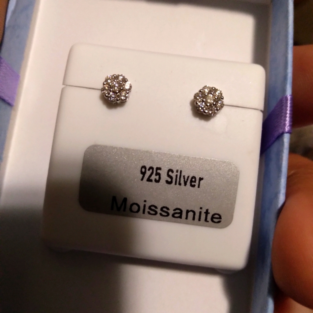925 Silver Moissanite Stud Flower Earrings